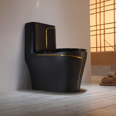 衛生製品のトイレの水を流す黒い洗面所のサイフォン