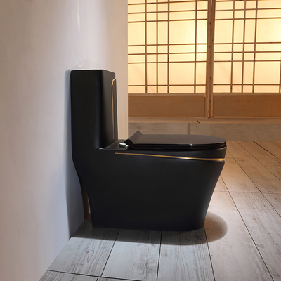 衛生製品のトイレの水を流す黒い洗面所のサイフォン