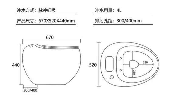305mmの単一部分の洗面所の多色刷りに接触洗い流すことの間隔をあける組合せピット