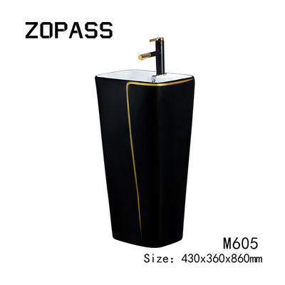 黒い洗面所が付いている陶磁器の525*430*860mm衛生製品の洗面器の一つ
